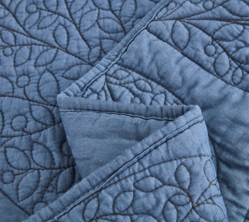 CHIXIN Botanical Cotton Quilt King Size - Real Stitching Leaf Pattern - Quilted Bedspread Coverlet Set, Ultra Soft, Lightweight, Reversible, 3 Piece, Navy Blue - Image 5
